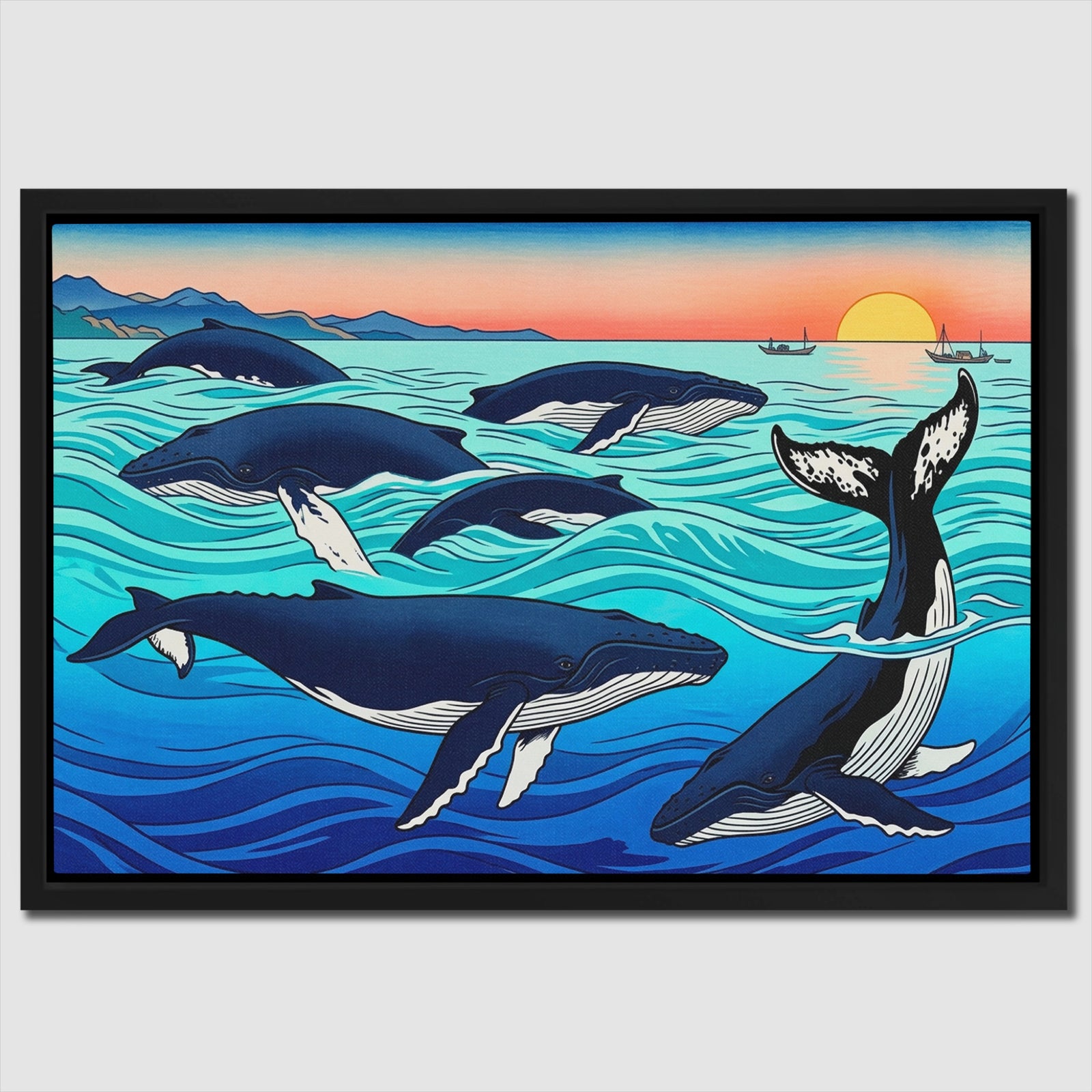 Humpback Whales Sunset canvas wall art
