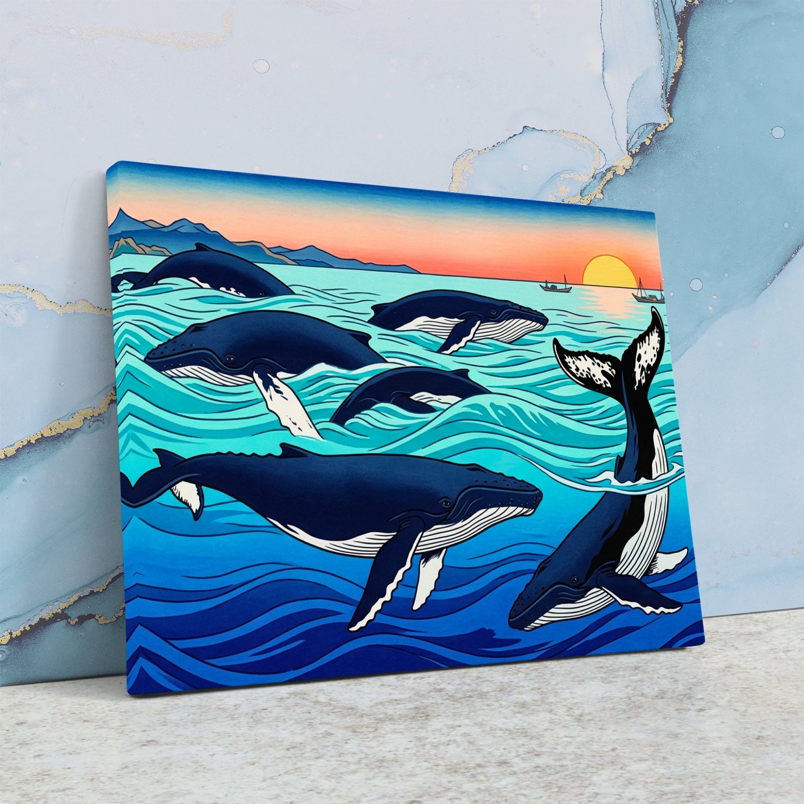 Humpback Whales Sunset canvas wall art