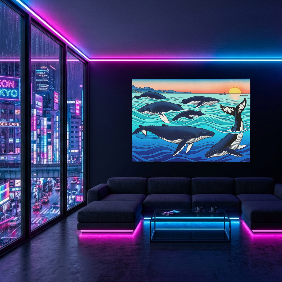 Humpback Whales Sunset — Humpback Whales Sunset Blue Pink Neon Room Land 79