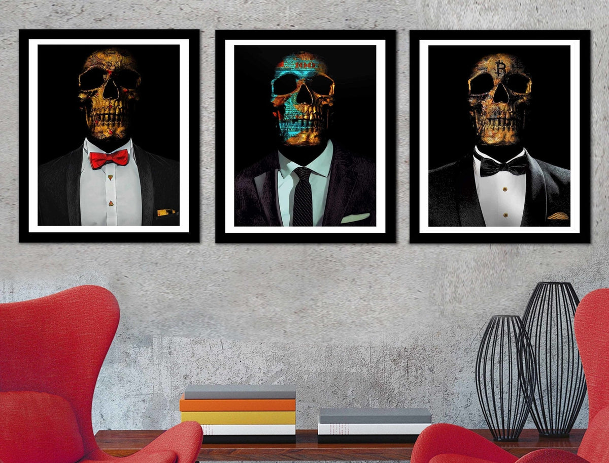 Hustler Skulls 3 Piece Semi - gloss Print Set - Luxury Wall Art