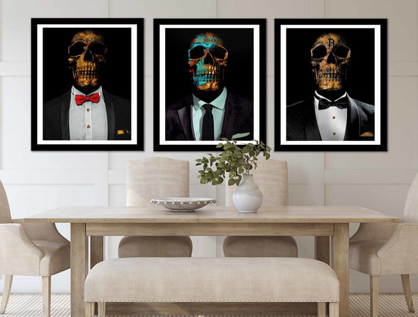 Hustler Skulls 3 Piece Semi-gloss Print Set in a room