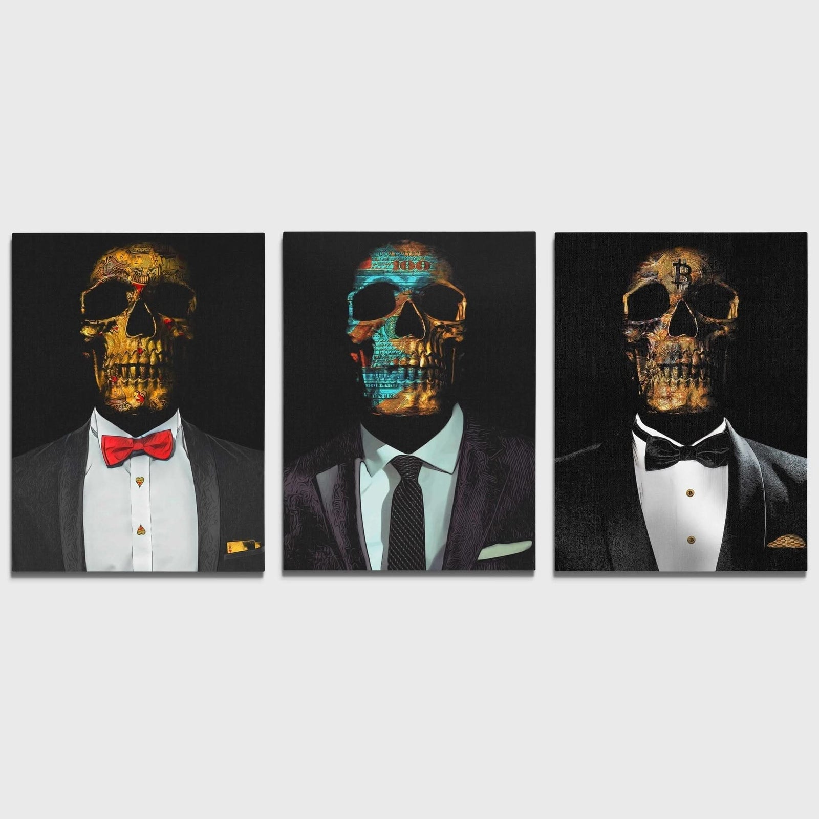 Hustler Skulls 3 Piece Set - Bitcoin Canvas Wall Art