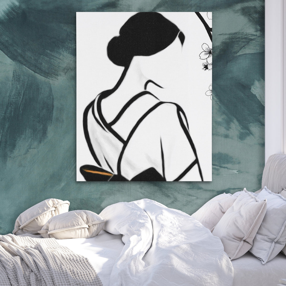 Japanese Geisha Silhouette — Japanese Geisha Silhouette Side Bebd Green Abstract 237
