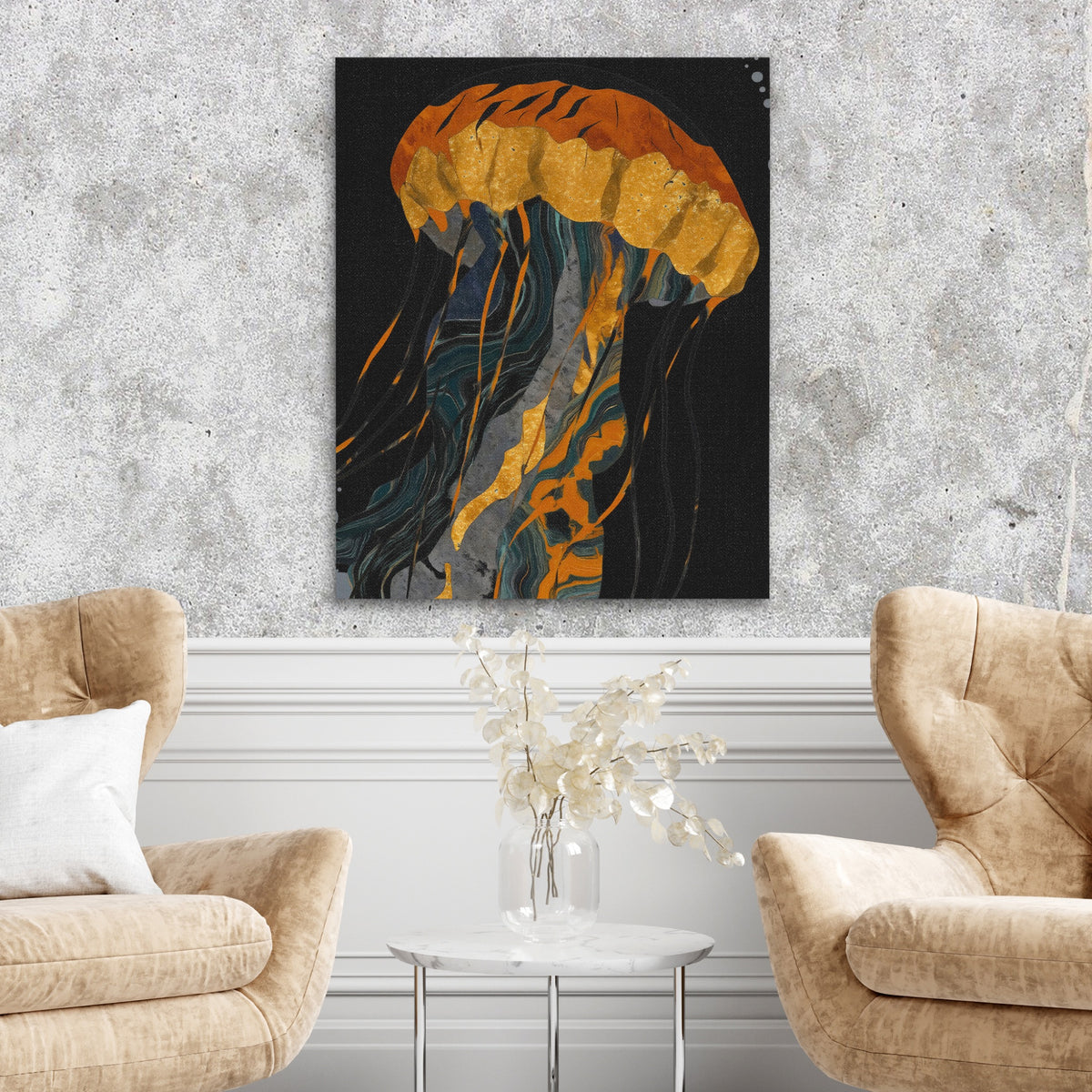 Jellyfish Azure Drift — Jellyfish Azure Drift Two Chairs Cement Wall 260