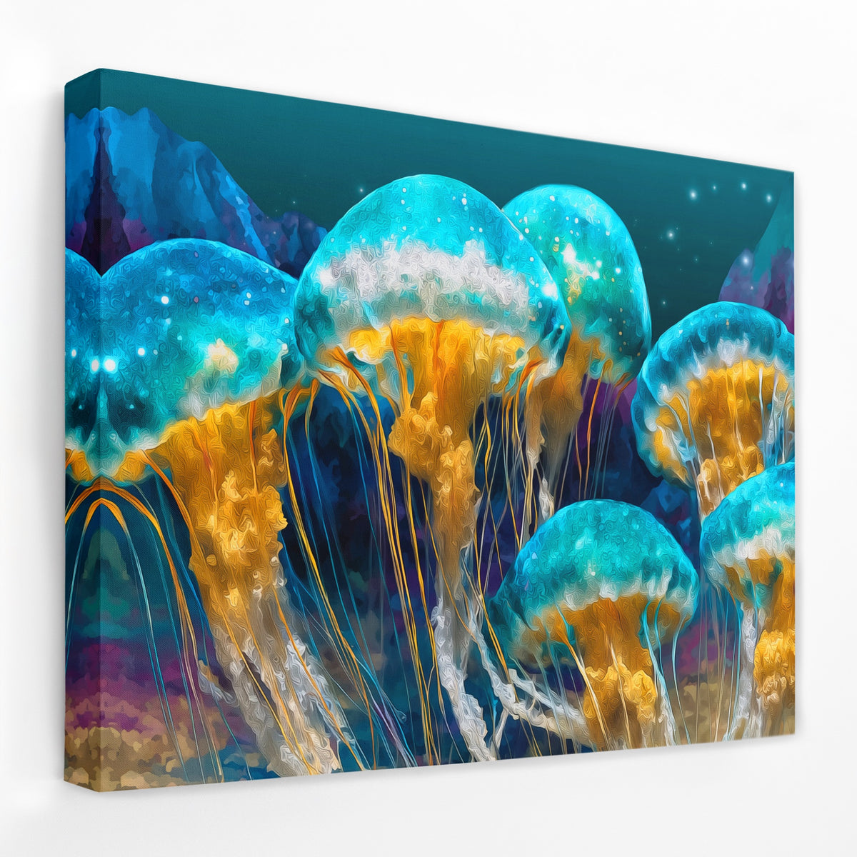 Jellyfish Bioluminescent Swarm — Jellyfish Bioluminescent Swarm Landscape   Side View   Mirror Wrap 16