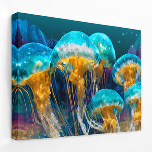 Jellyfish Bioluminescent Swarm — Jellyfish Bioluminescent Swarm Landscape   Side View   Mirror Wrap 16