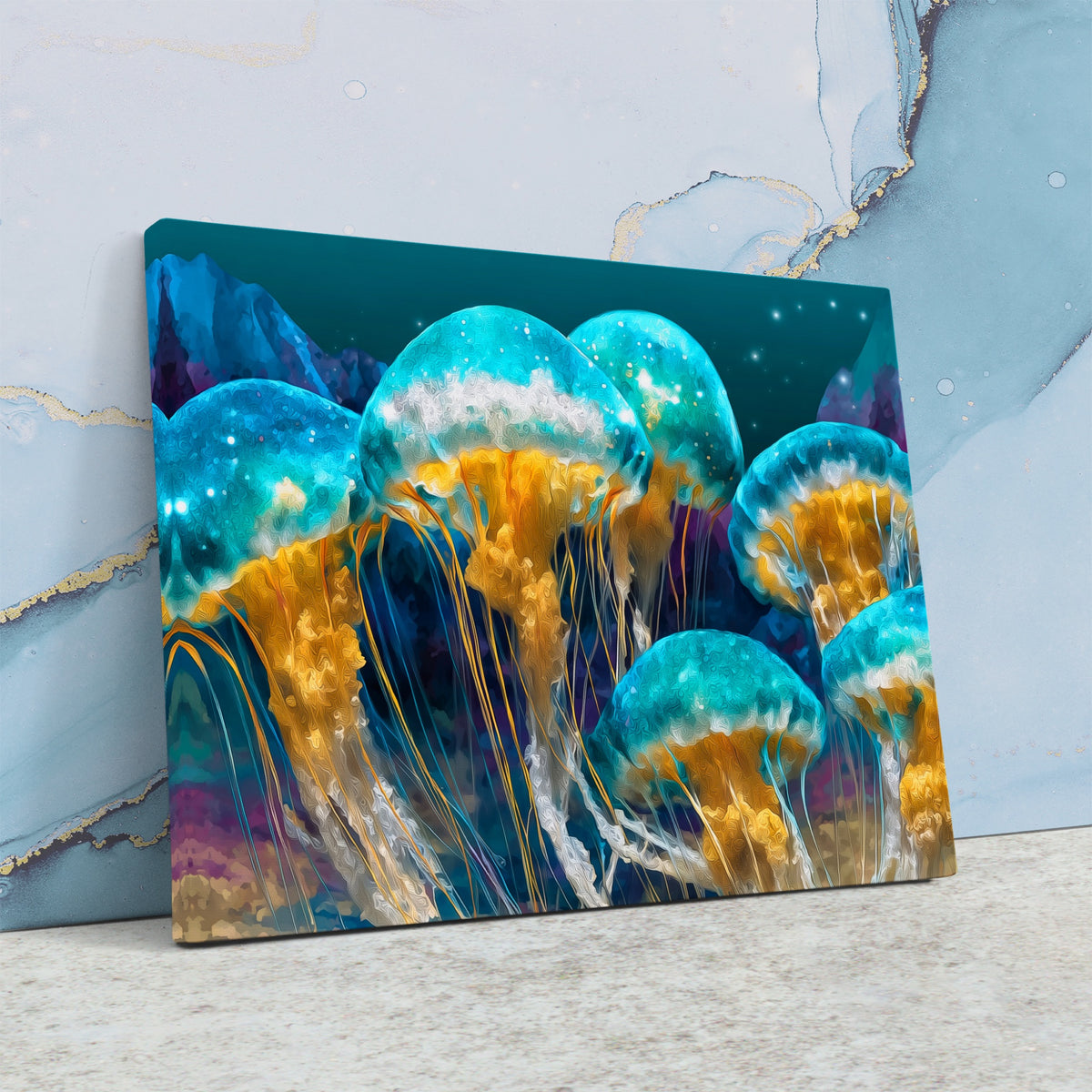 Jellyfish Bioluminescent Swarm — Jellyfish Bioluminescent Swarm Against Wall4x5 16