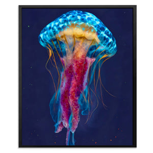 Jellyfish Cerulean Glow canvas wall art, room view