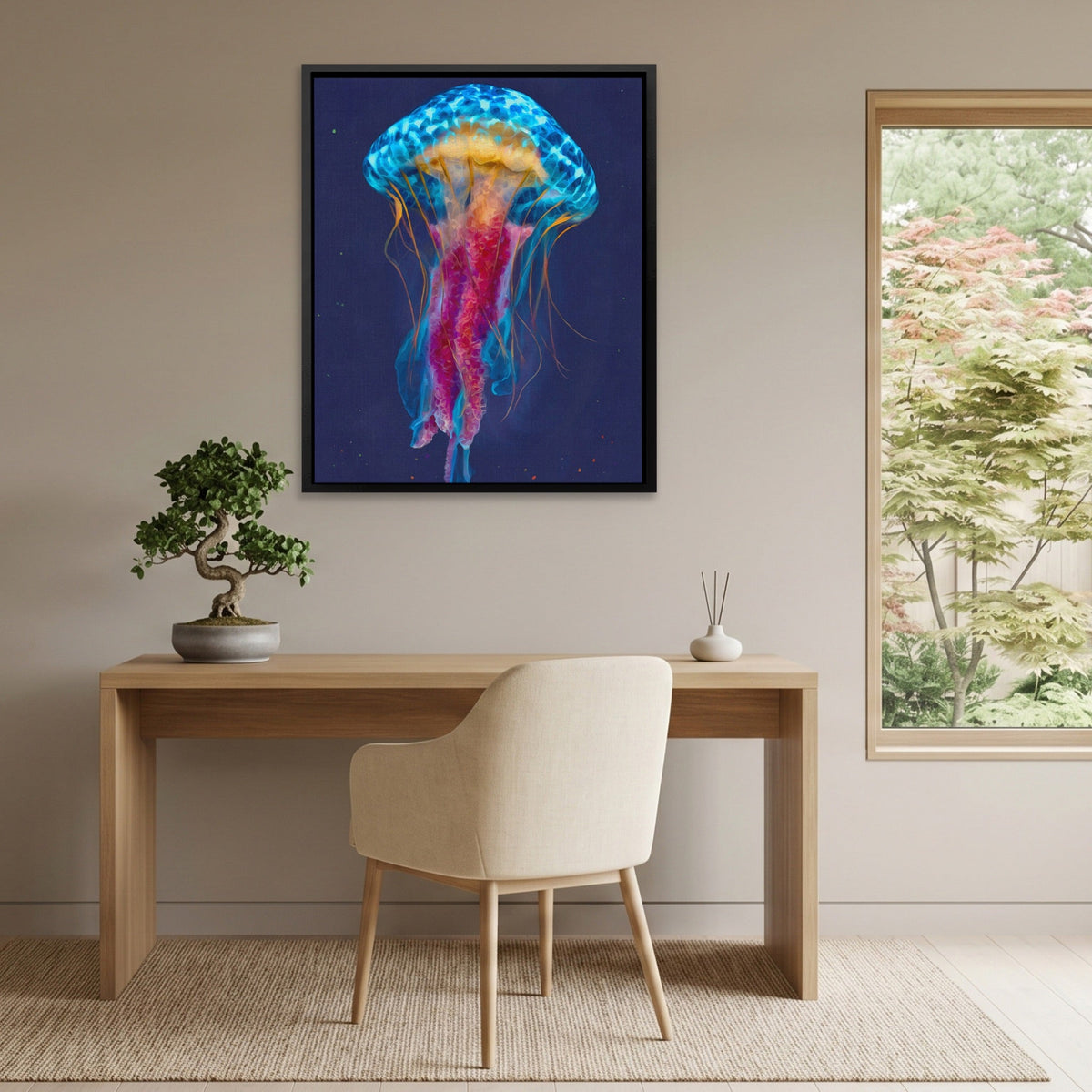 Jellyfish Cerulean Glow canvas wall art, room view