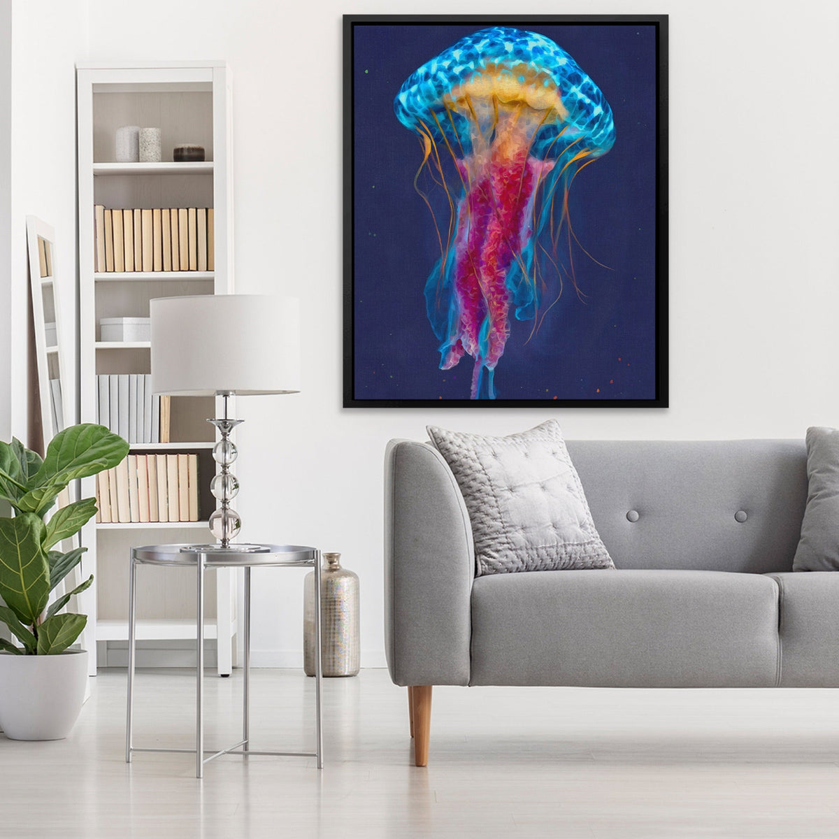 Jellyfish Cerulean Glow canvas wall art, room view