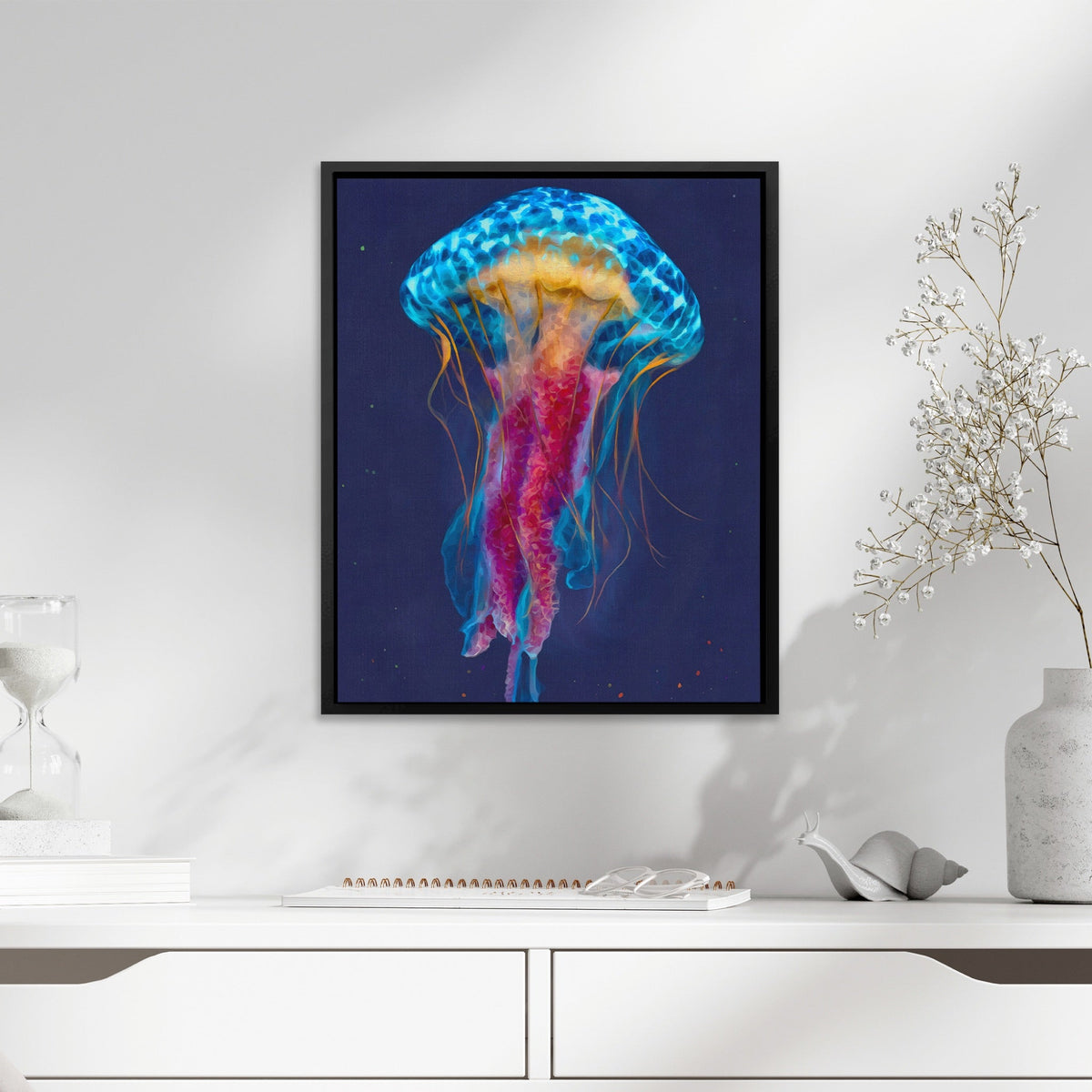Jellyfish Cerulean Glow canvas wall art, room view
