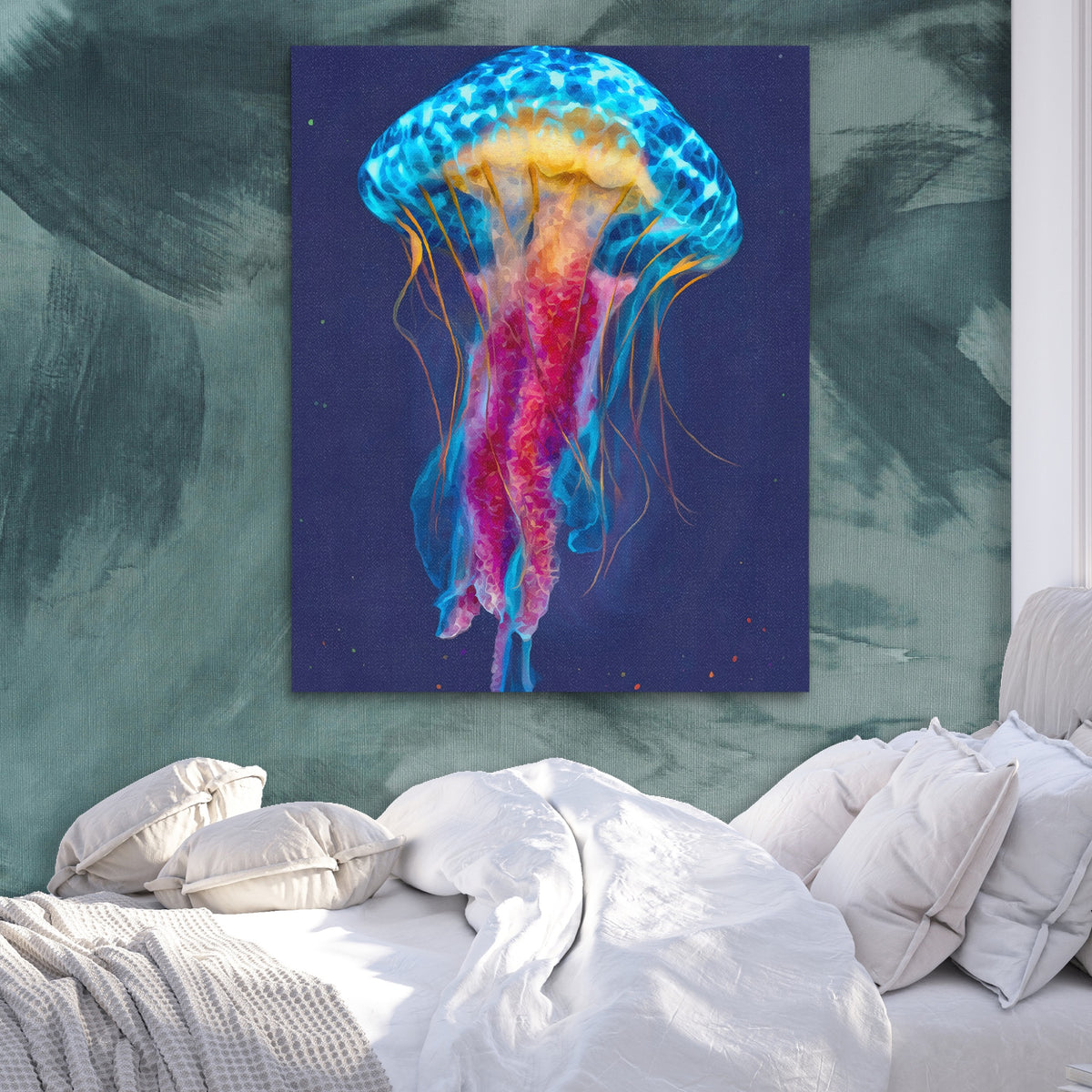 Jellyfish Cerulean Glow — Jellyfish Cerulean Glow Side Bebd Green Abstract 239
