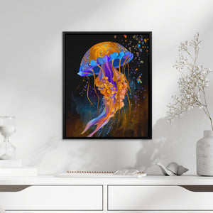 Jellyfish Cerulean Luminescence canvas wall art, room view