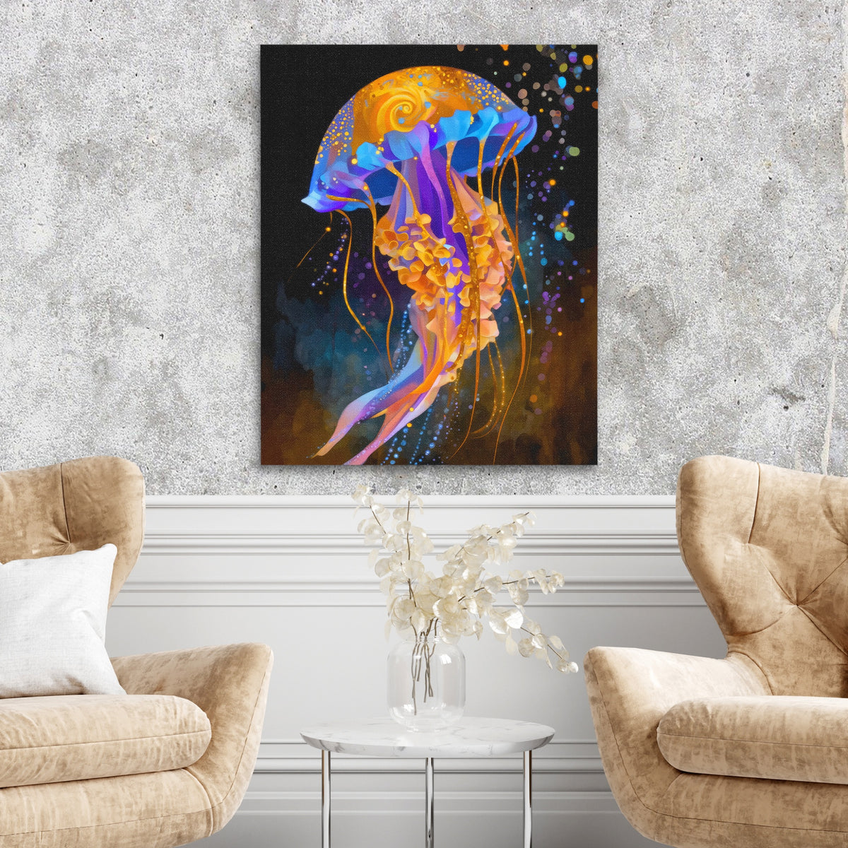Jellyfish Cerulean Luminescence — Jellyfish Cerulean Luminescence Two Chairs Cement Wall 262