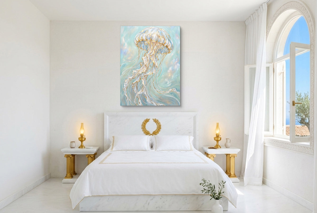 Jellyfish Dreamweave — jellyfish dreamweave bedroom with window 1port flush print