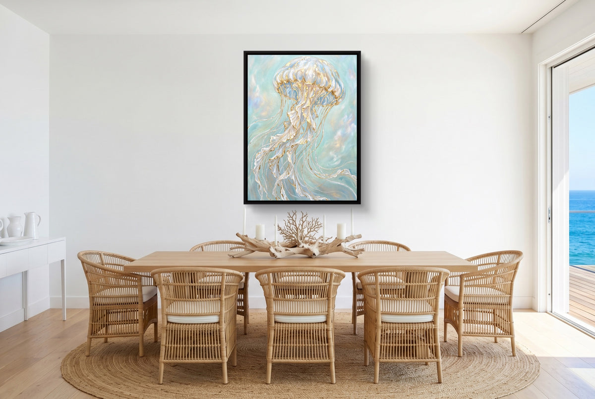 Jellyfish Dreamweave — jellyfish dreamweave small dining room with ocean view 1port framed black