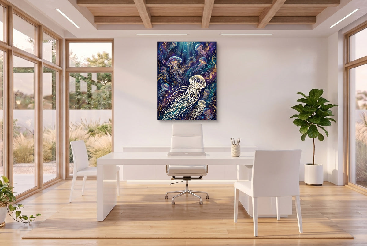 Jellyfish Glowing Dream — jellyfish glowing dream office space with desk 3 1port flush print