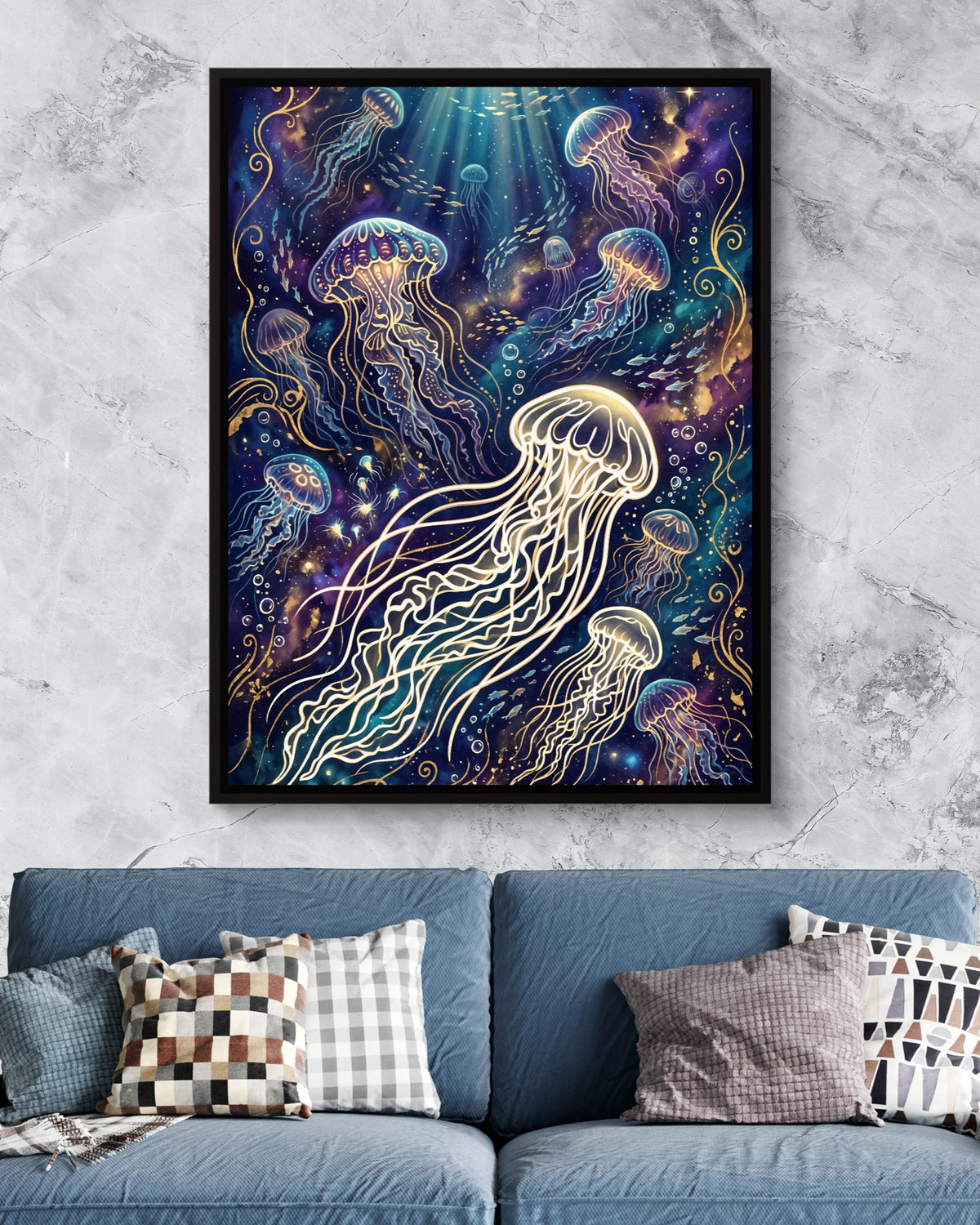 Jellyfish Glowing Dream — jellyfish glowing dream psd marble blue couch 1port framed black