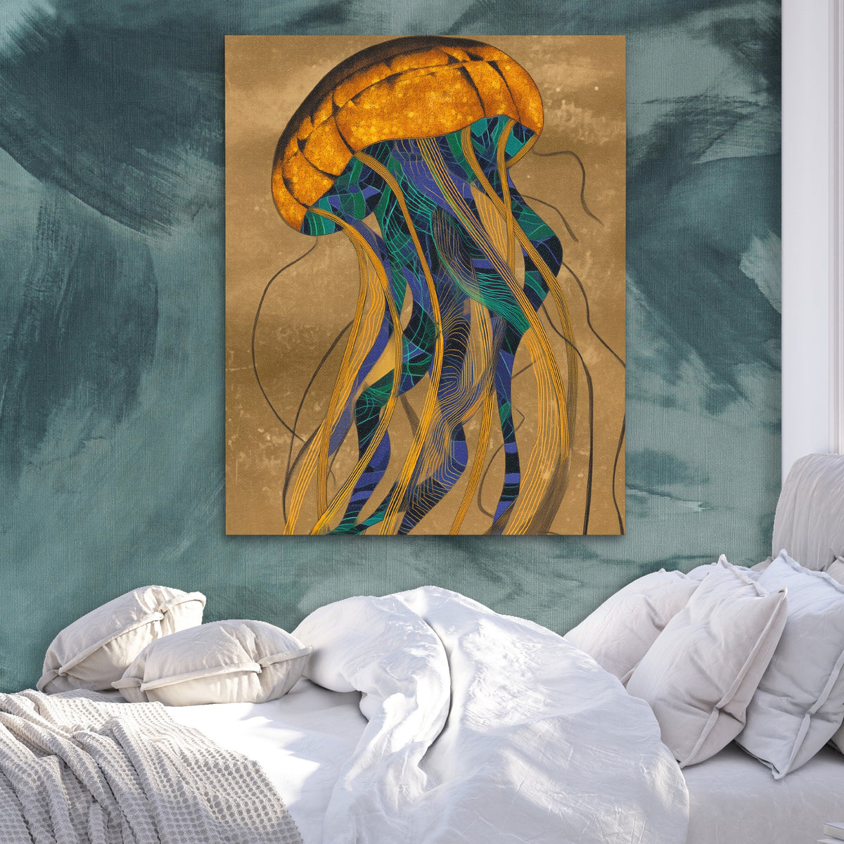 Jellyfish Golden Descent — Jellyfish Golden Descent Side Bebd Green Abstract 241