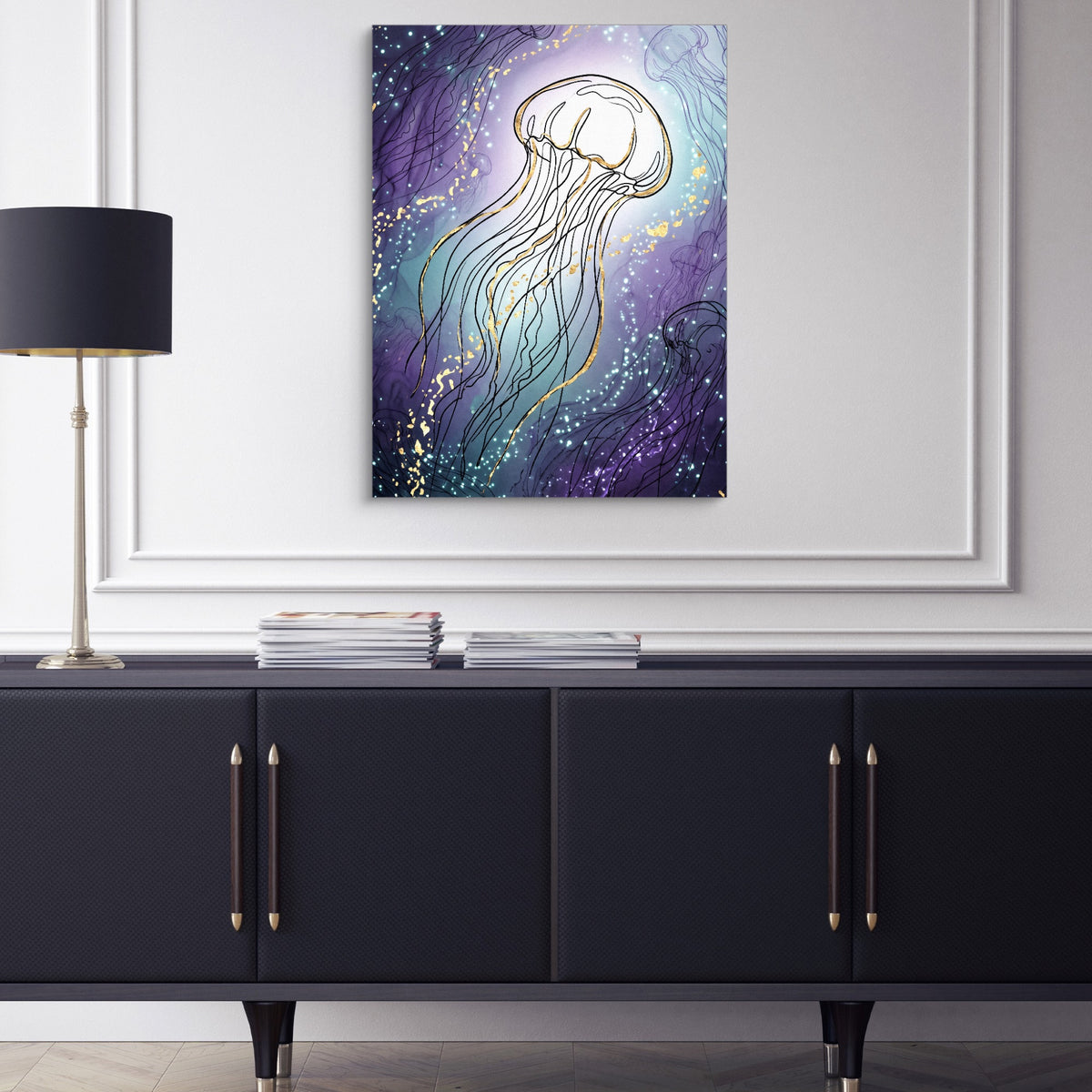 Jellyfish Golden Shimmer — jellyfish golden shimmer sq blue cabinet 1port flush print