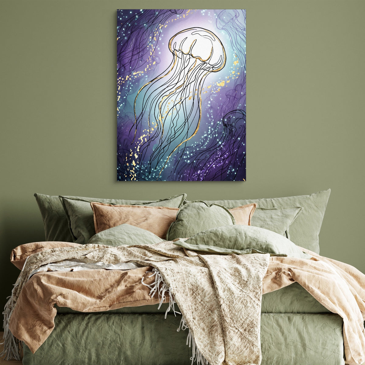 Jellyfish Golden Shimmer — jellyfish golden shimmer sq green bedroom 1port flush print