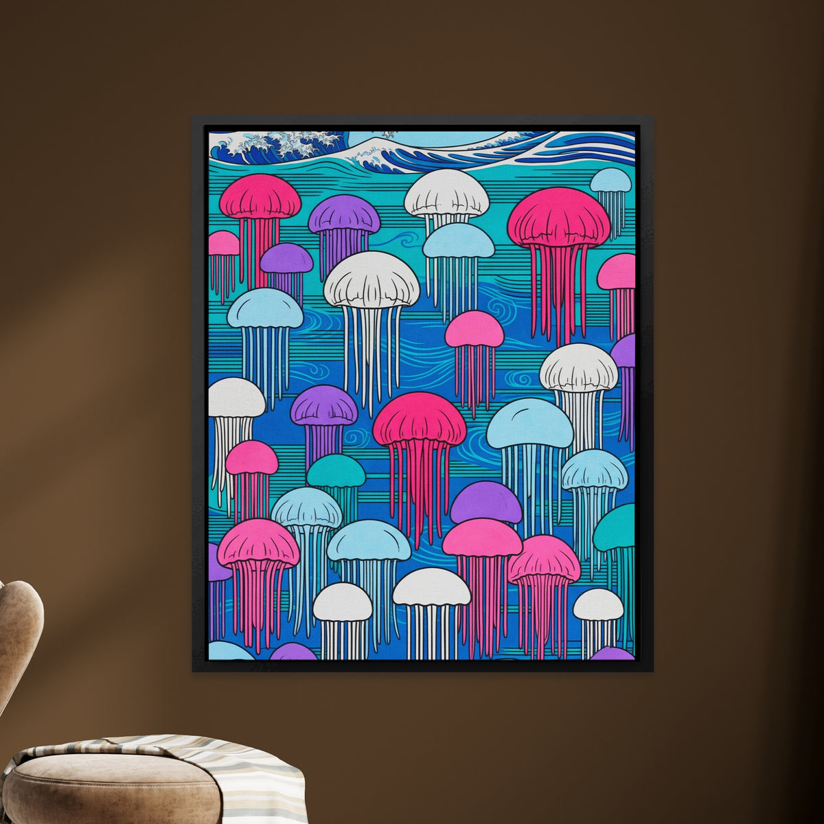Jellyfish Hokusai Wave — Jellyfish Hokusai Wave brown room Zoom 245