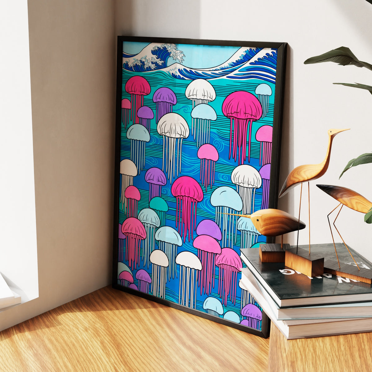 Jellyfish Hokusai Wave — Jellyfish Hokusai Wave New   Living Room Wall Apartment Zoom 83