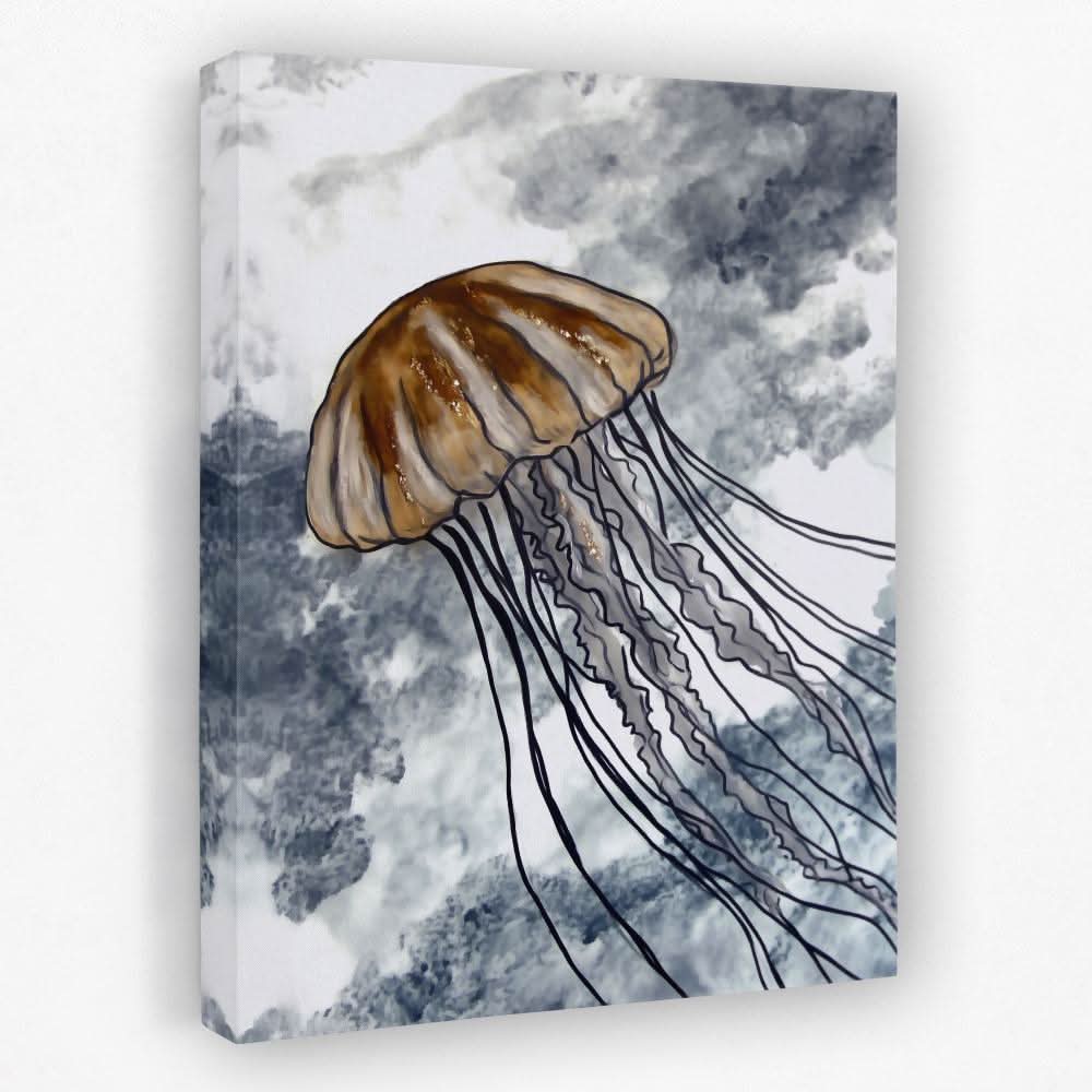Jellyfish in Ocean Waves - Beach Canvas Wall Art