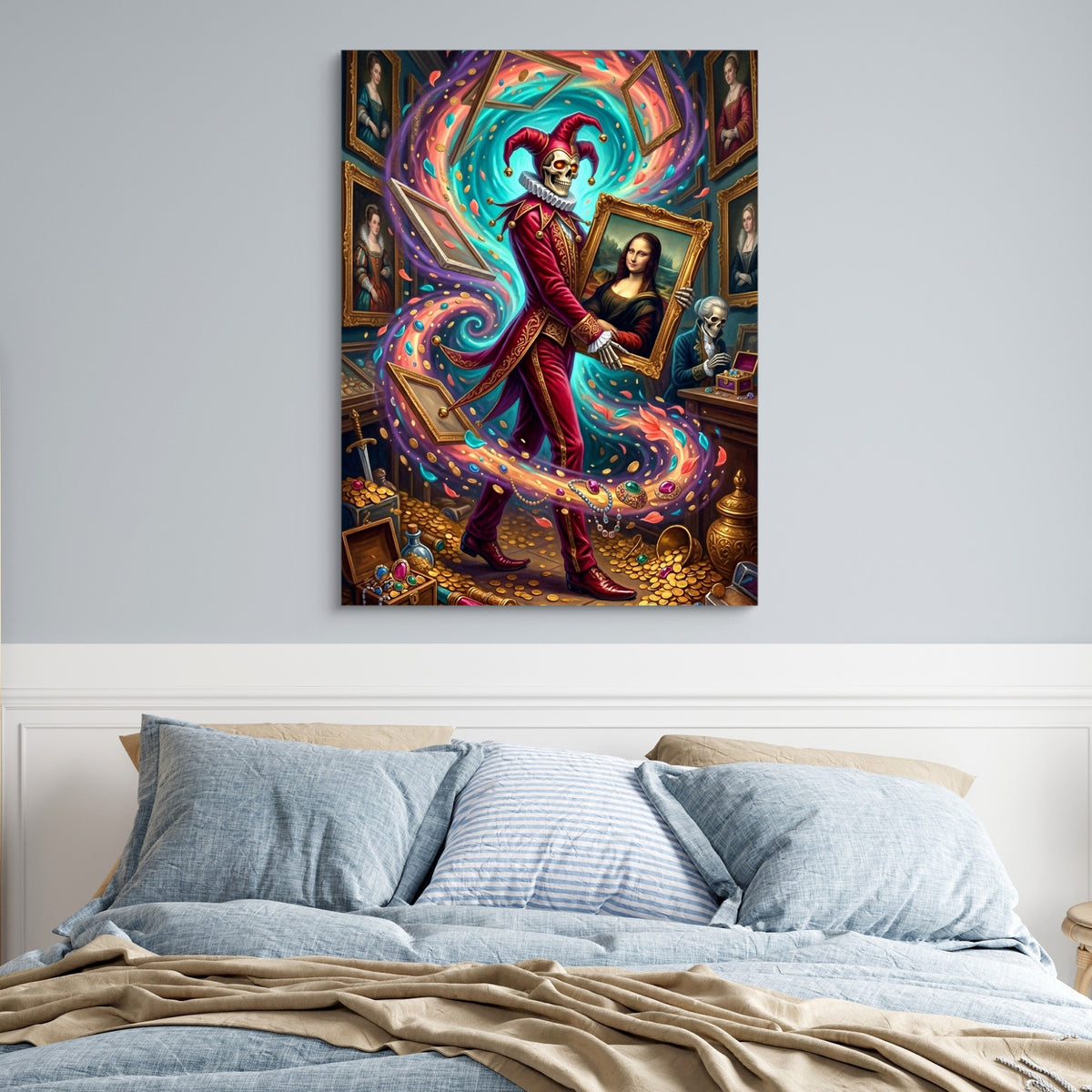 Jester's Mona Lisa — jester's mona lisa sq blue bedroom 1port flush print