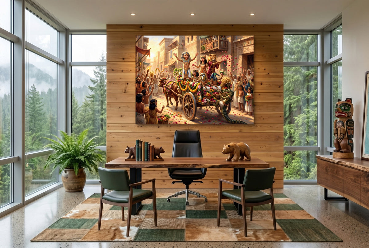 Joyful Egyptian Parade — joyful egyptian parade office with wooden desk 1land flush print