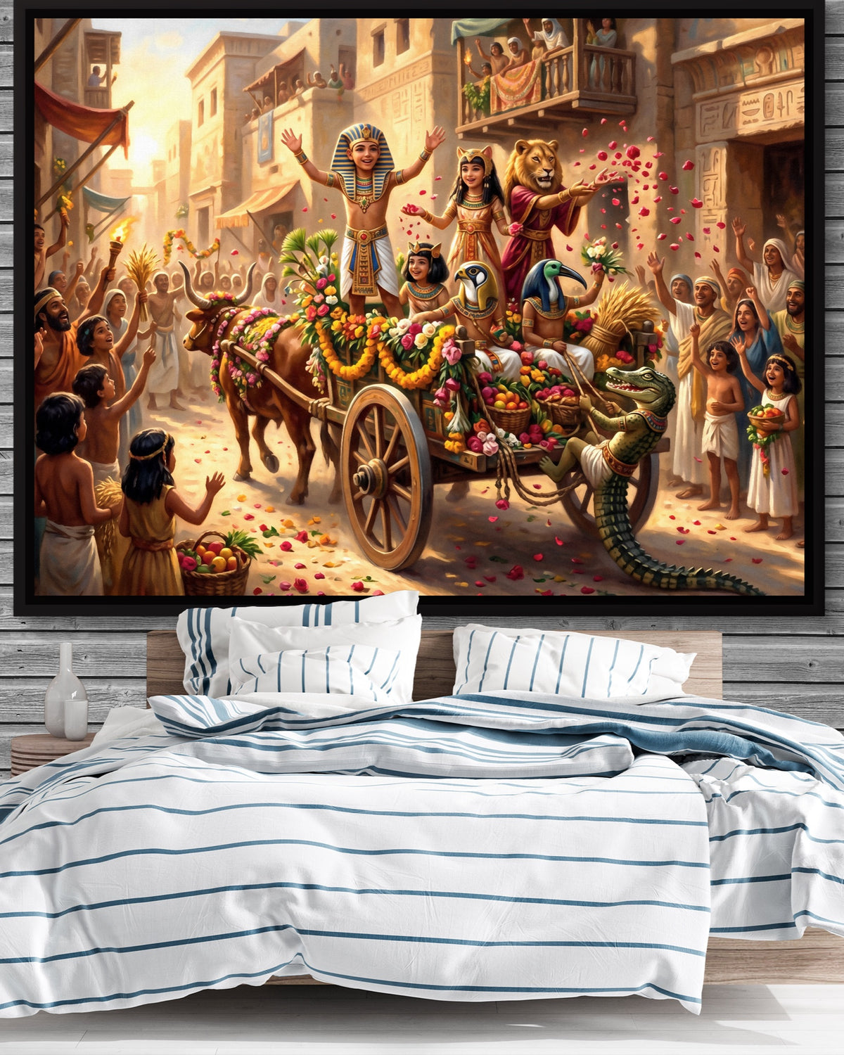 Joyful Egyptian Parade — joyful egyptian parade psd grey wood bedroom 1land framed black