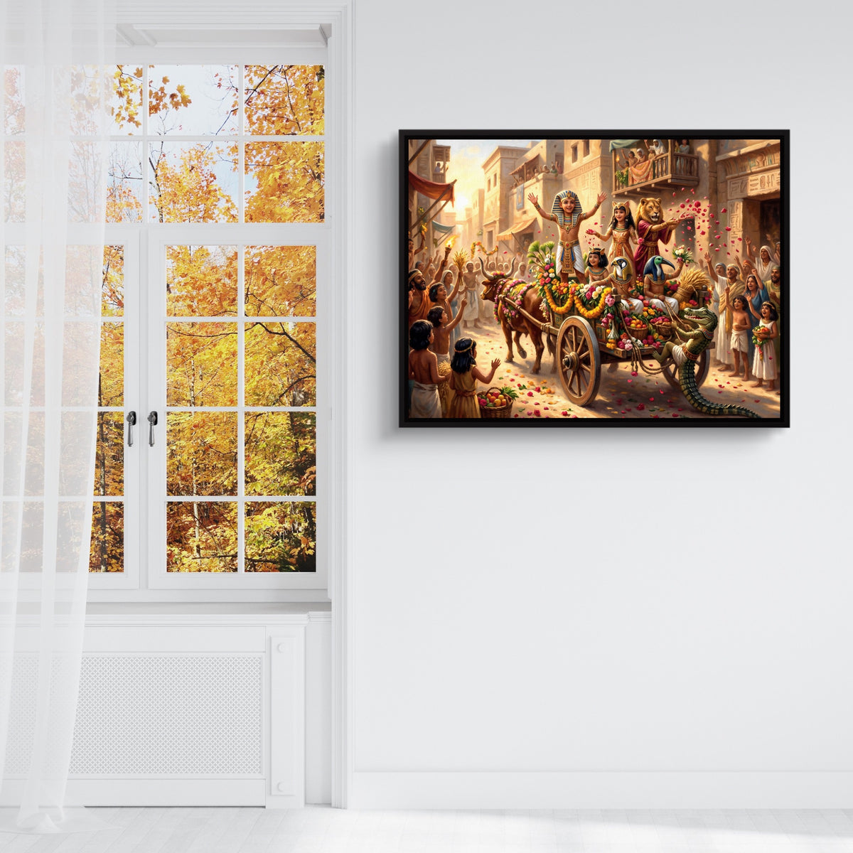 Joyful Egyptian Parade — joyful egyptian parade sq fall outside white walls 1land framed black