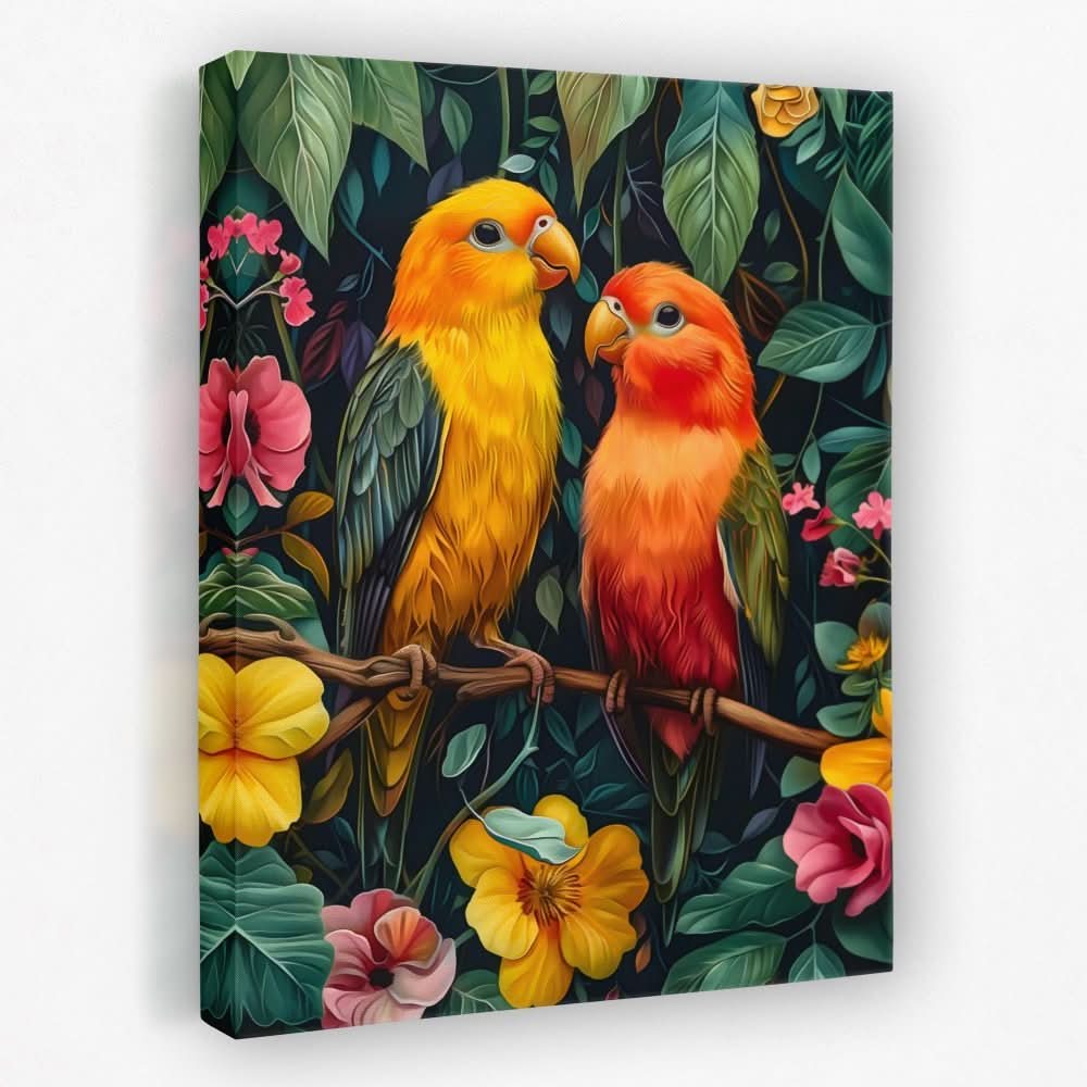 Jungle Lovebirds - Animals Canvas Wall Art