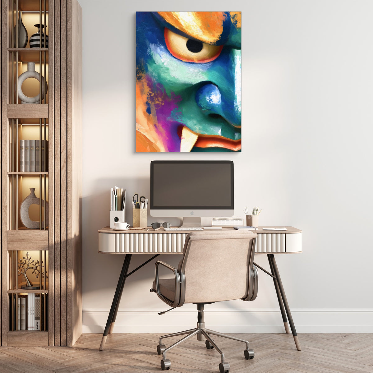 Kabuki Demon Graphic — kabuki demon graphic sq beige office 1port flush print