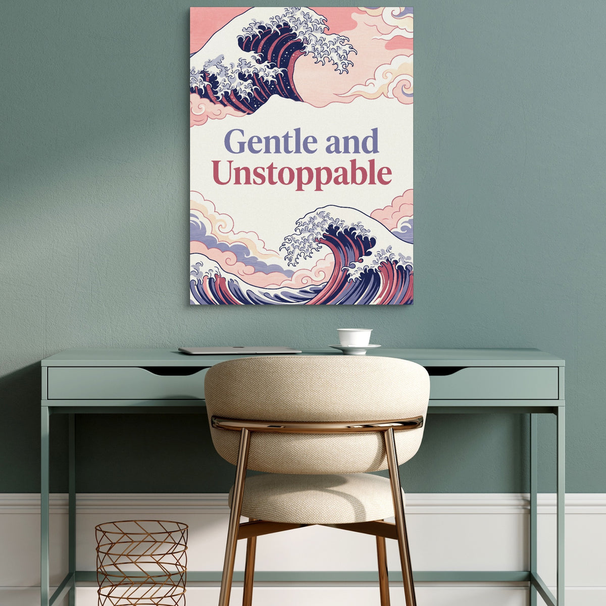 Kanagawa Gentle Wave — kanagawa gentle wave sq green desk 1port flush print
