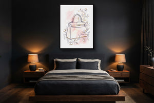 Kelly Bag Blush Floral — kelly bag blush floral bedroom with dark walls 1port framed black