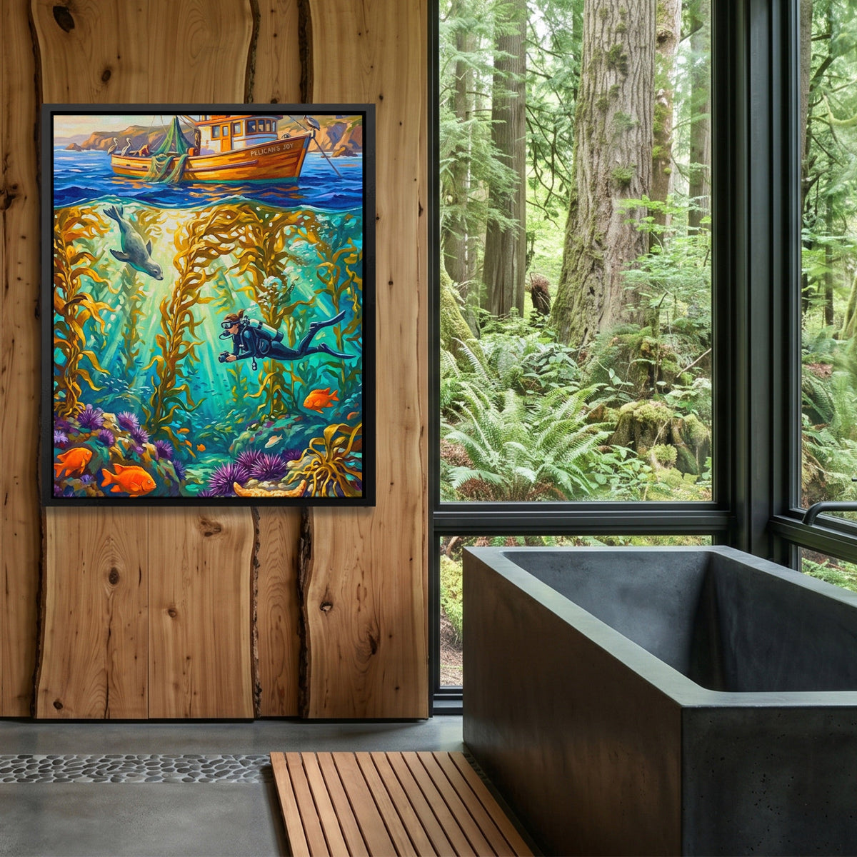 Kelp Forest Diving canvas wall art, room view