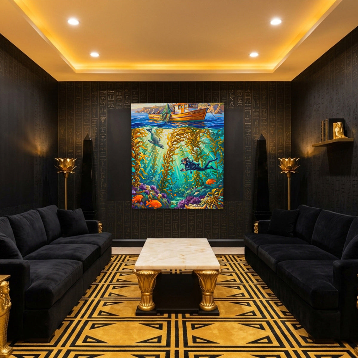Kelp Forest Diving canvas wall art, room view