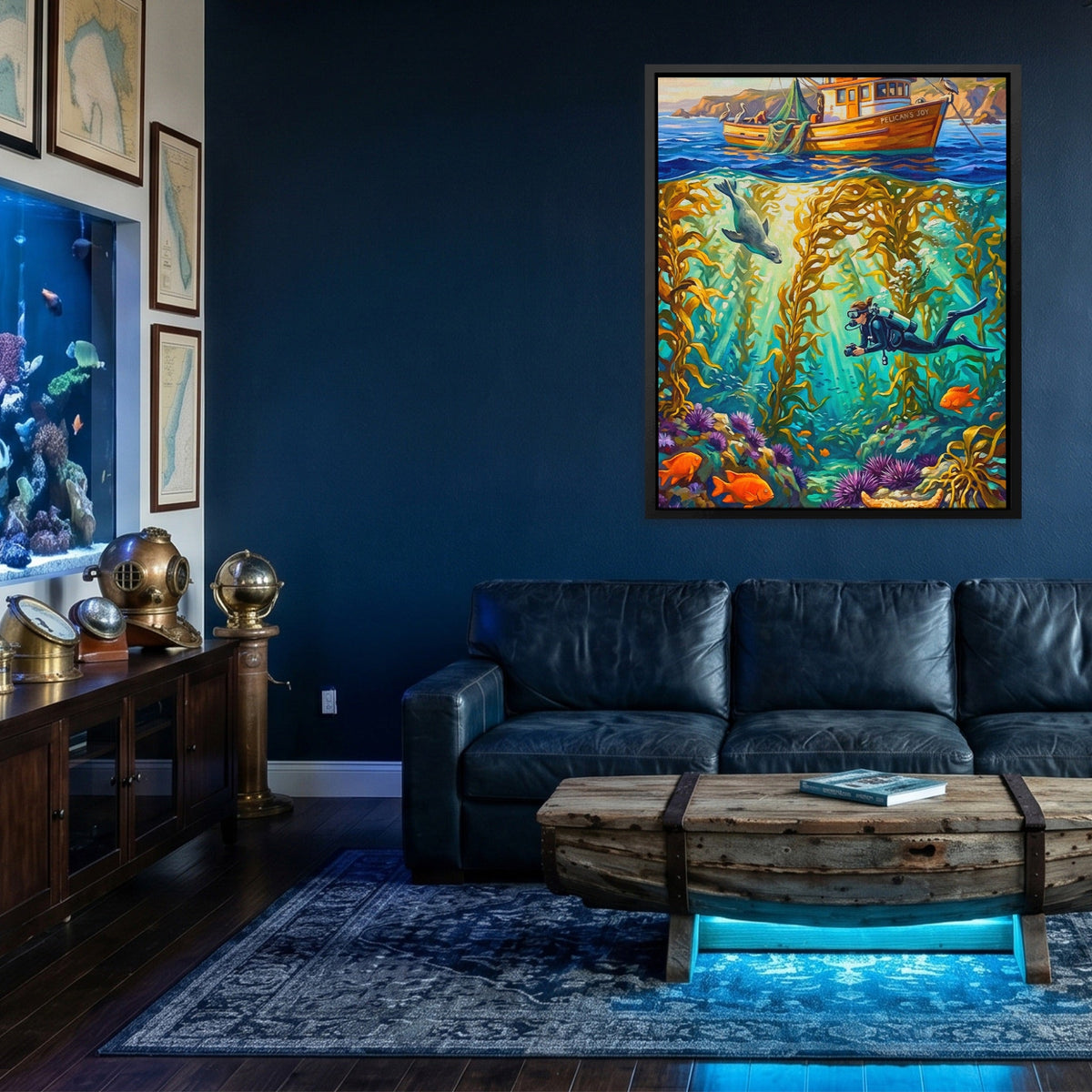 Kelp Forest Diving canvas wall art, room view