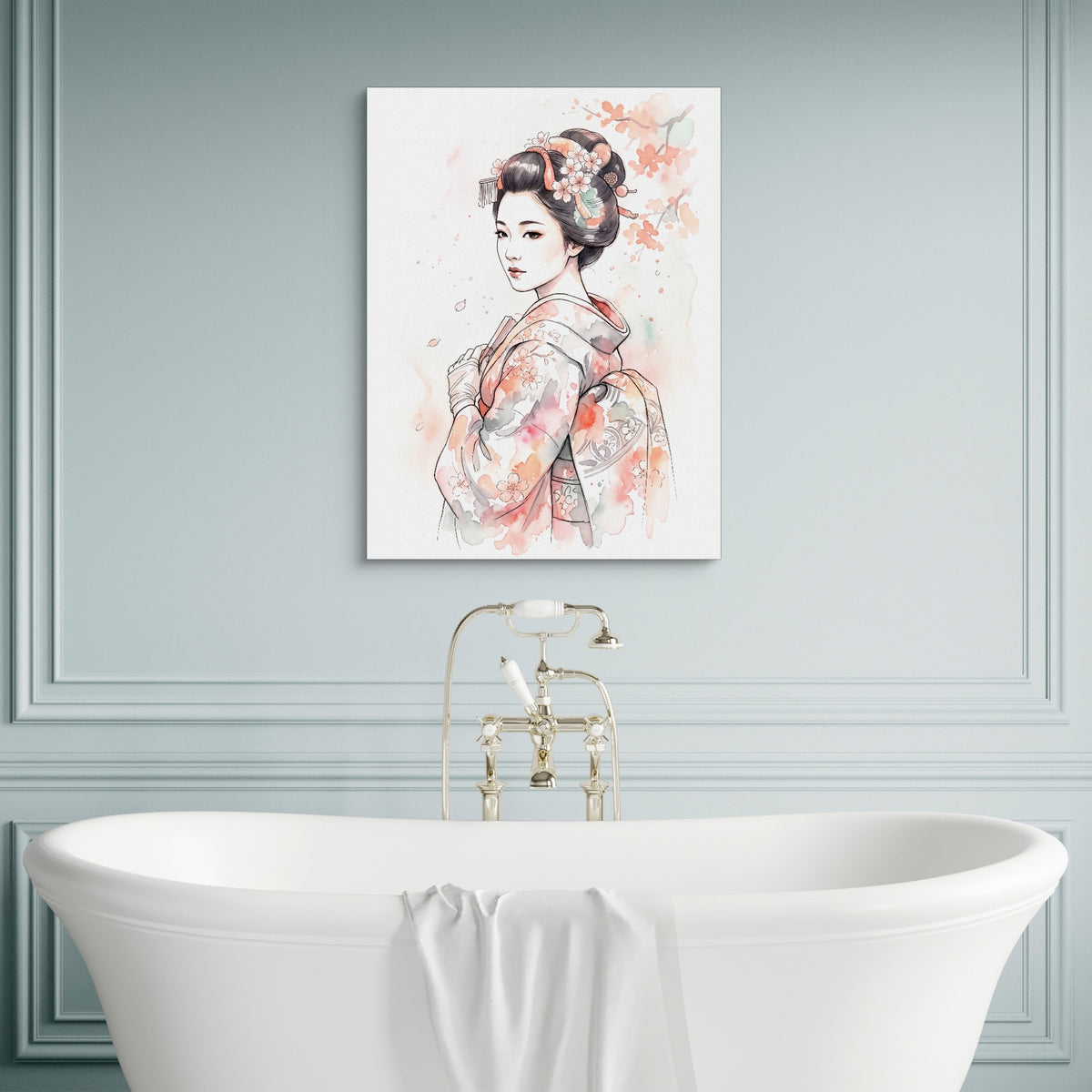 Kimono Bloom — kimono bloom sq luxury bathroom wall 1port flush print