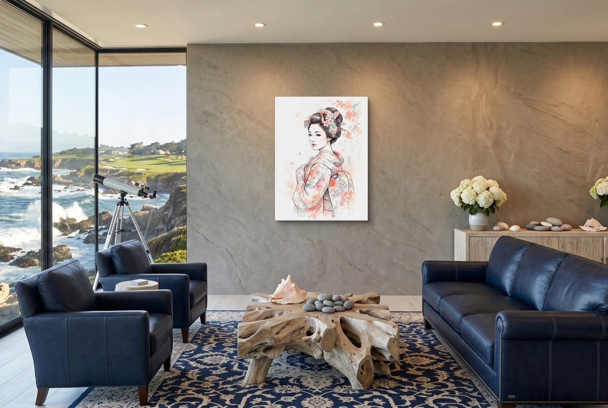 Kimono Bloom — kimono bloom living room with ocean view 1port flush print