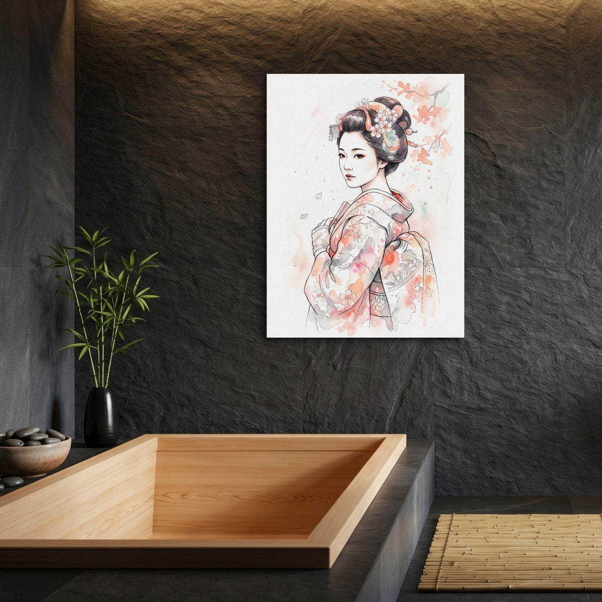 Kimono Bloom — kimono bloom sq bamboo bathroom 1port flush print