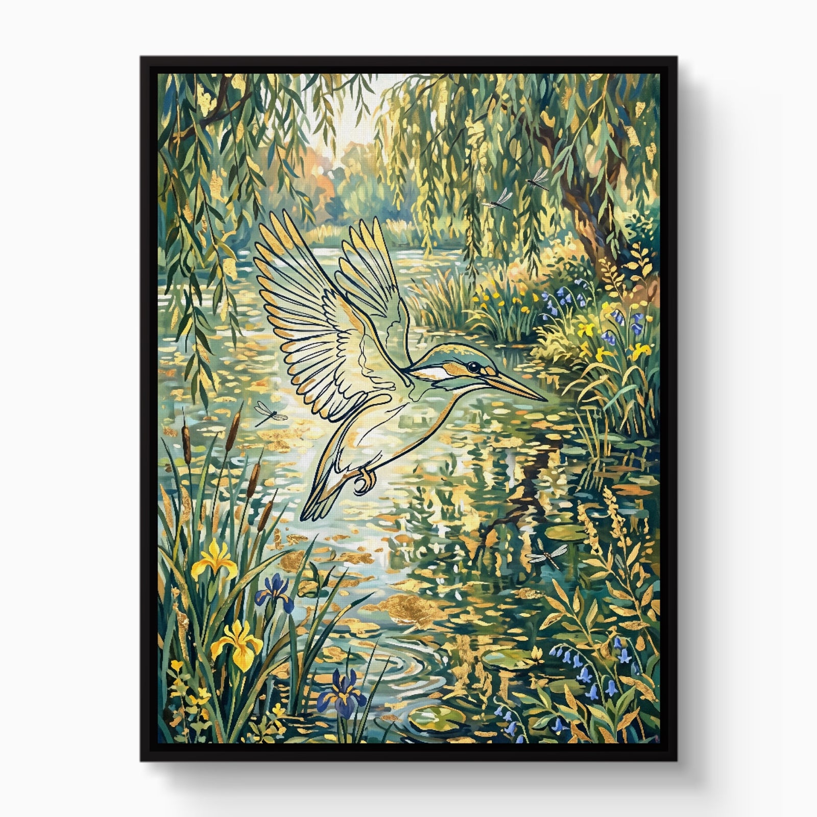 Kingfisher Golden Flight — kingfisher golden flight white studio framed black