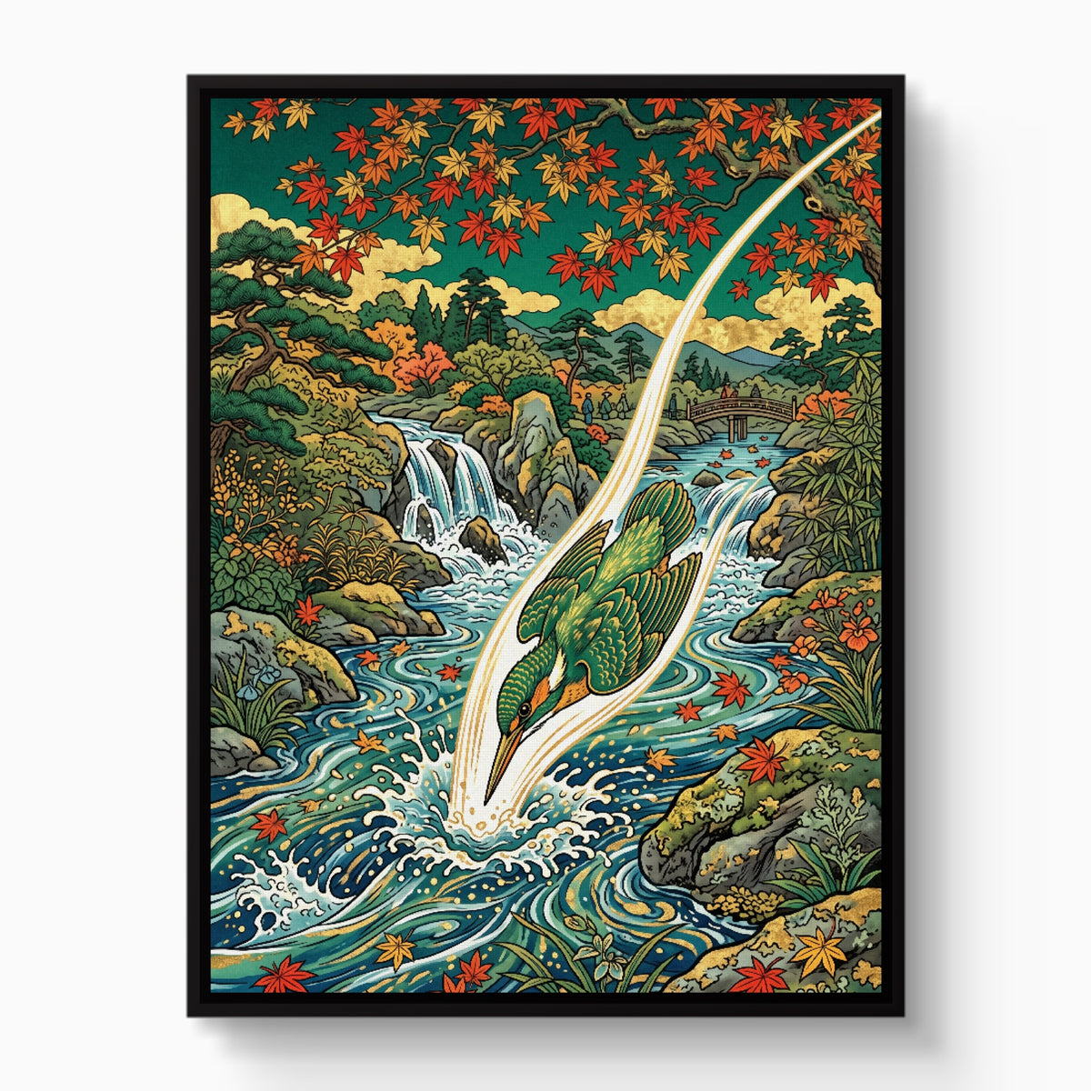 Kingfisher River Dive — kingfisher river dive white studio framed black