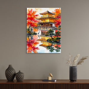Kinkaku-ji Autumn — kinkaku ji autumn sq wall desk bird 1port flush print