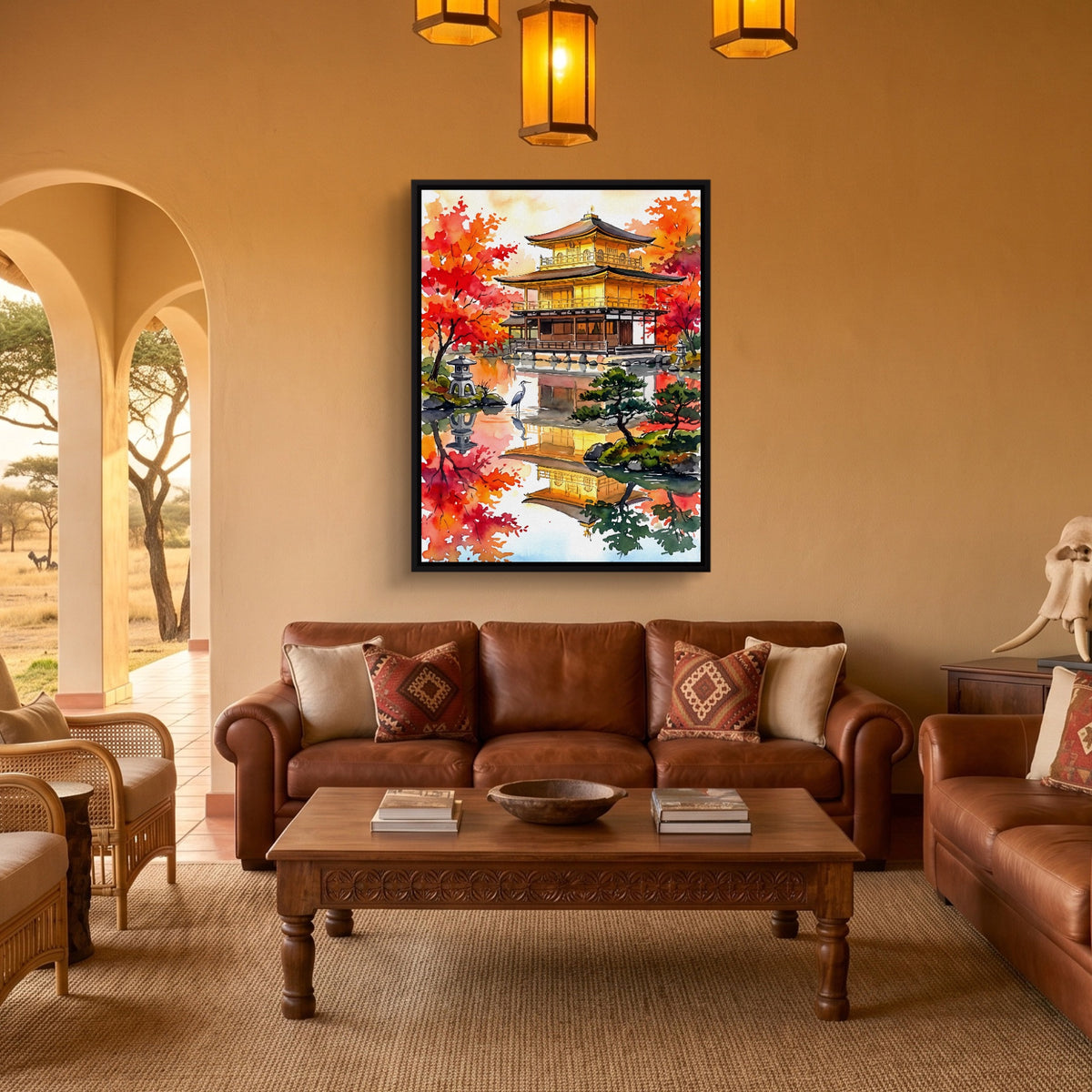 Kinkaku-ji Autumn — kinkaku ji autumn sq safari house 1port framed black