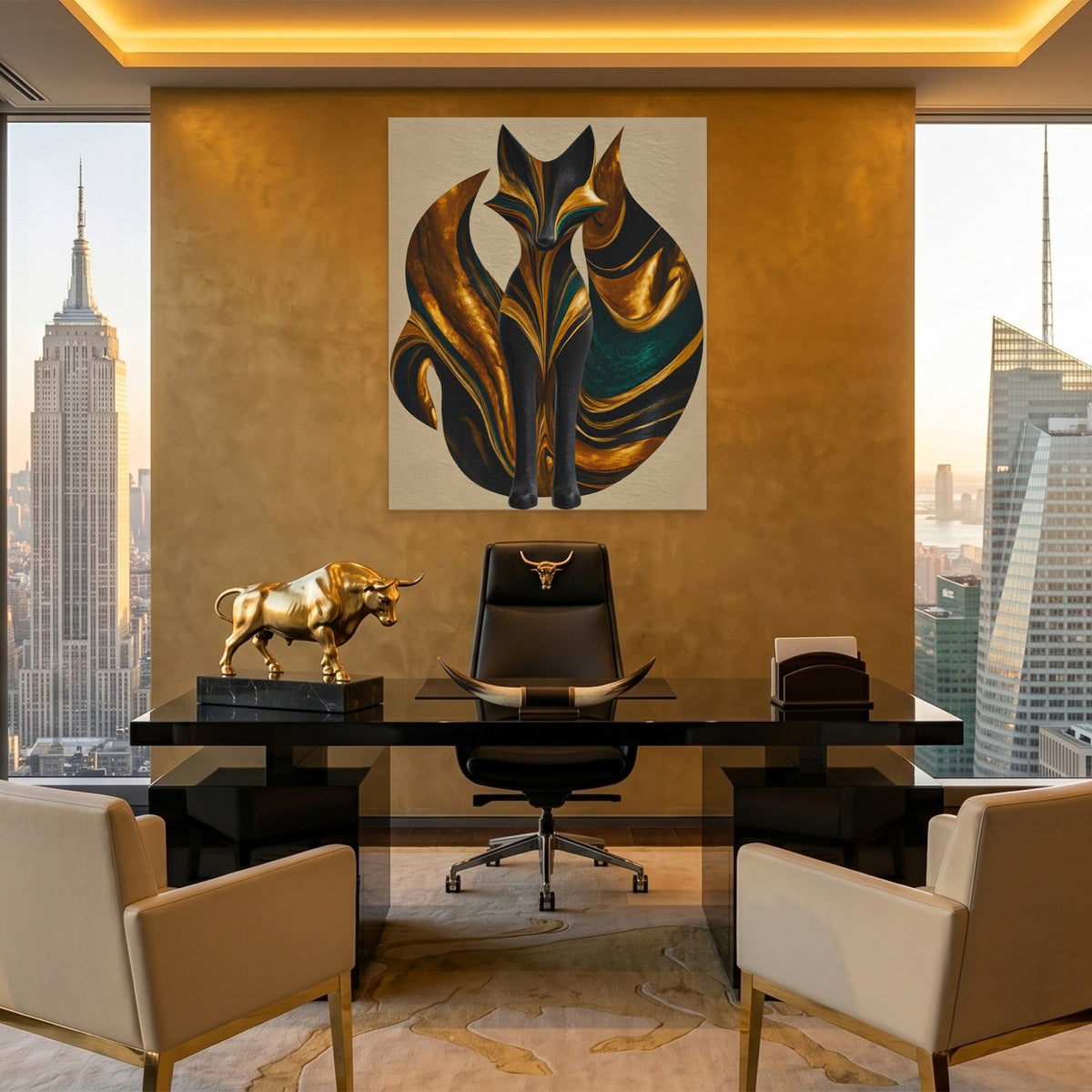 Kitsune Golden Tails - Luxury Wall Art