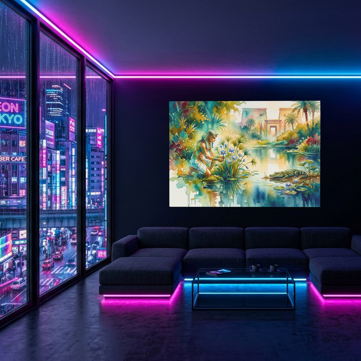 Kneeling By Nile — Kneeling By Nile Blue Pink Neon Room Land 68