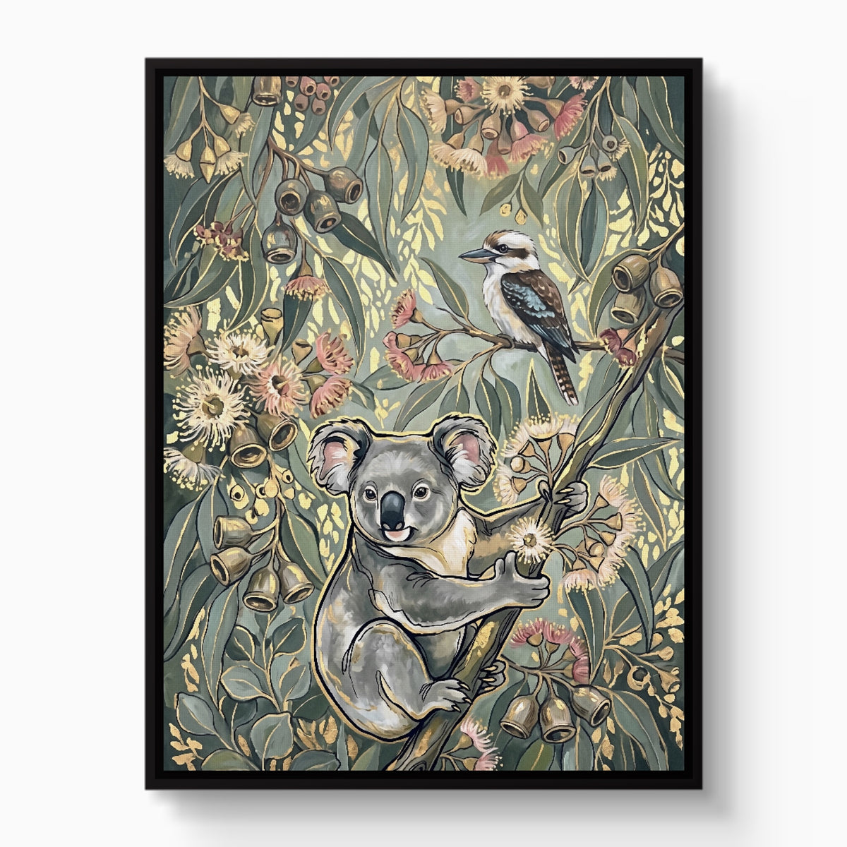 Koala Eucalyptus Bloom — koala eucalyptus bloom white studio framed black
