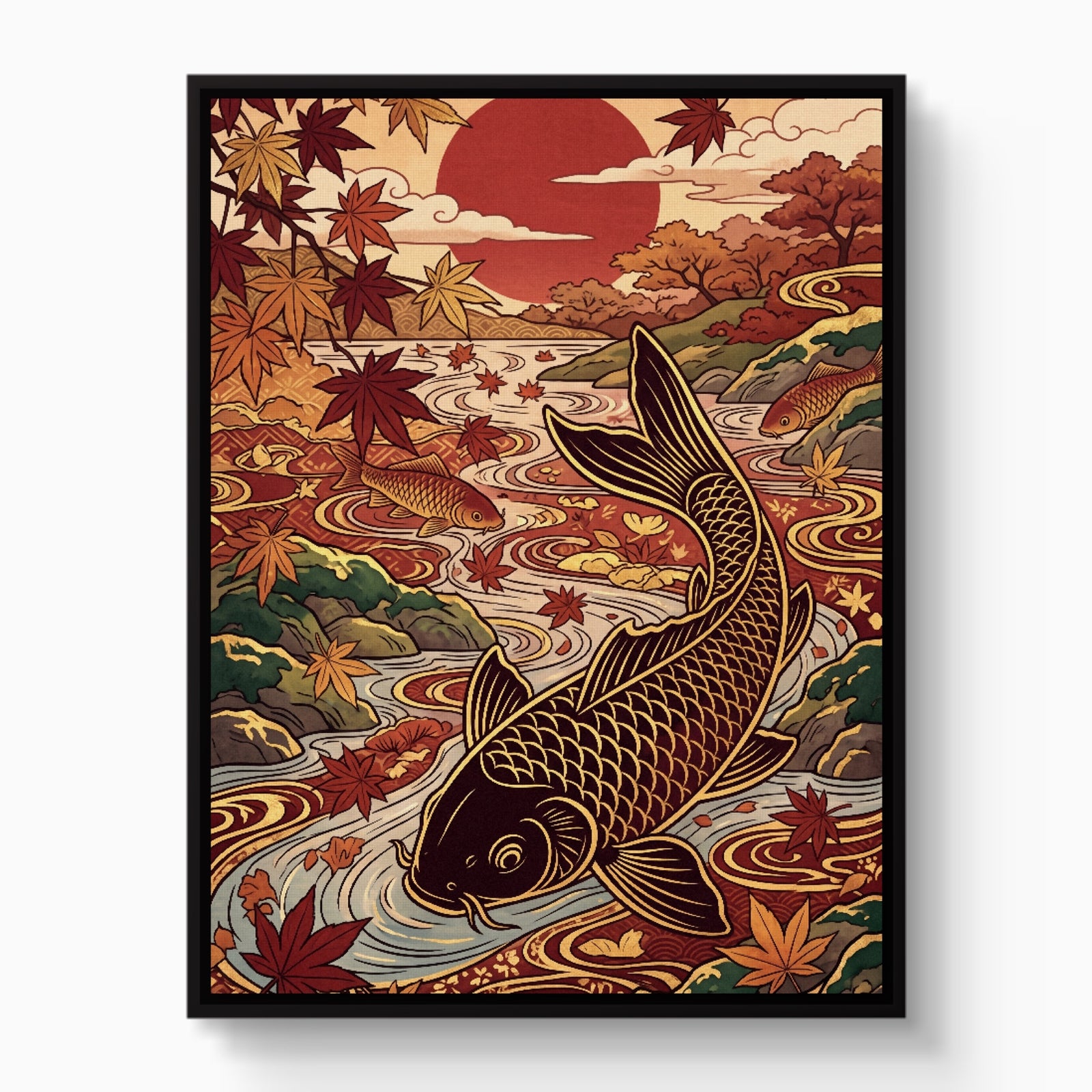 Koi Autumn River — koi autumn river white studio framed black